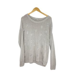 Pink Victoria's Secret Gray Skull Print Sweater